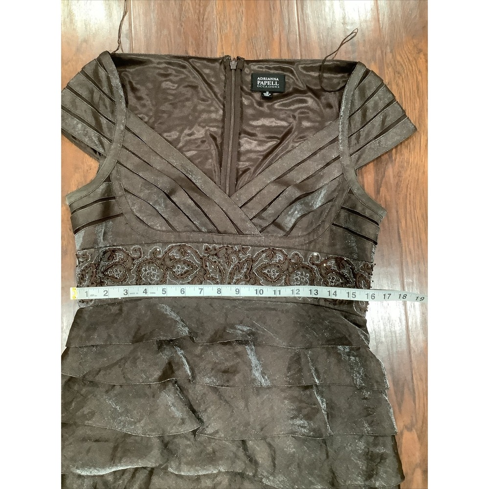 Adrianna Papell Long Formal Dress Brown Shimmering Multi Layered Beaded Wt S12 - Picture 9 of 11